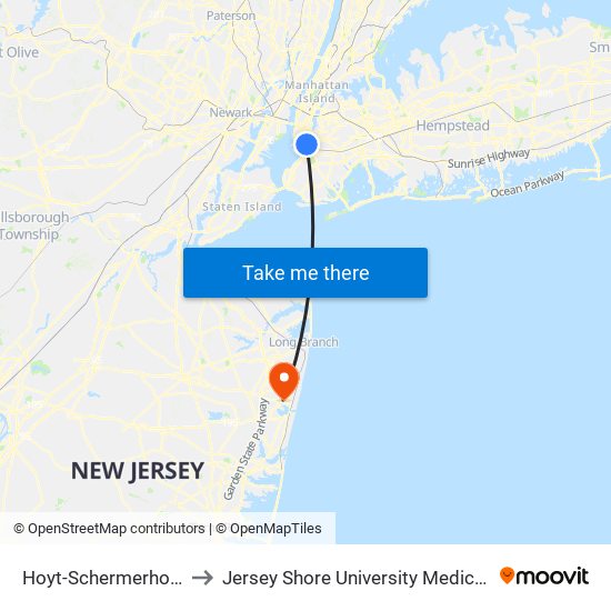 Hoyt-Schermerhorn Sts to Jersey Shore University Medical Center map