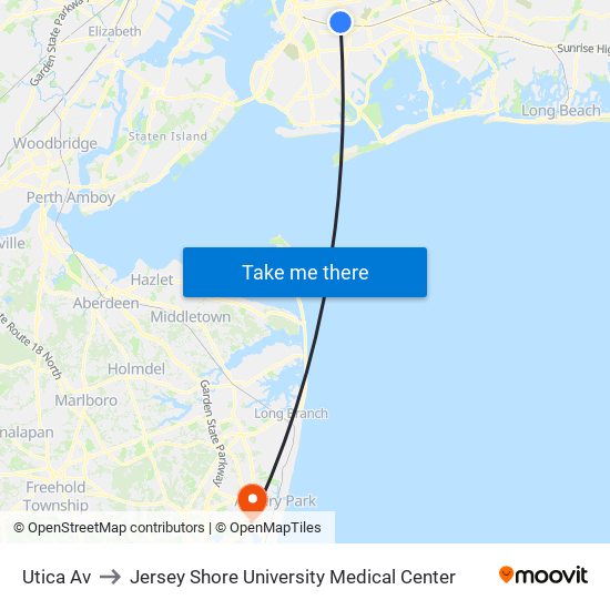 Utica Av to Jersey Shore University Medical Center map