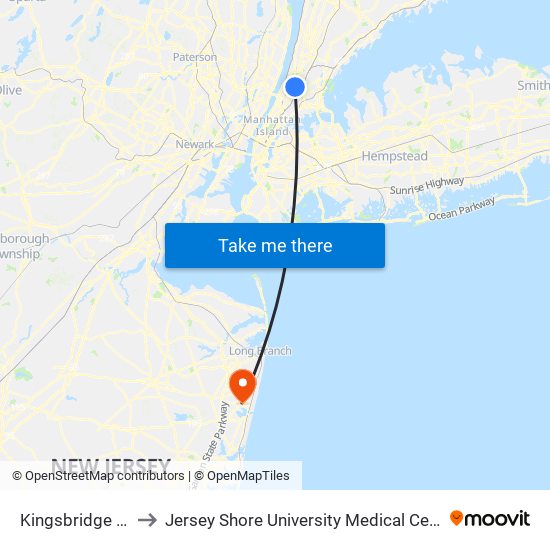 Kingsbridge Rd to Jersey Shore University Medical Center map