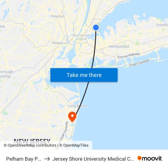 Pelham Bay Park to Jersey Shore University Medical Center map