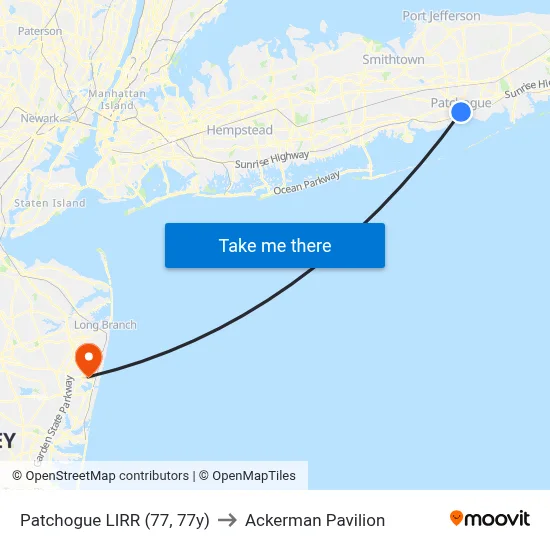Patchogue LIRR (77, 77y) to Ackerman Pavilion map