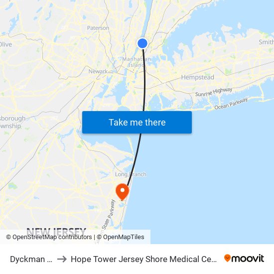 Dyckman St to Hope Tower Jersey Shore Medical Center map