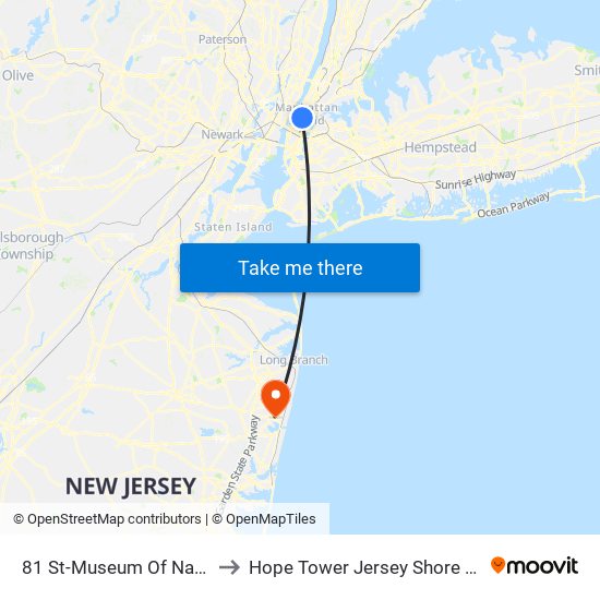 81 St-Museum Of Natural History to Hope Tower Jersey Shore Medical Center map
