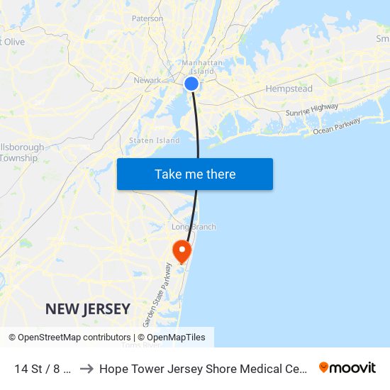 14 St / 8 Av to Hope Tower Jersey Shore Medical Center map