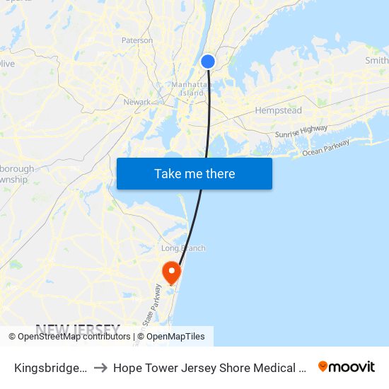 Kingsbridge Rd to Hope Tower Jersey Shore Medical Center map