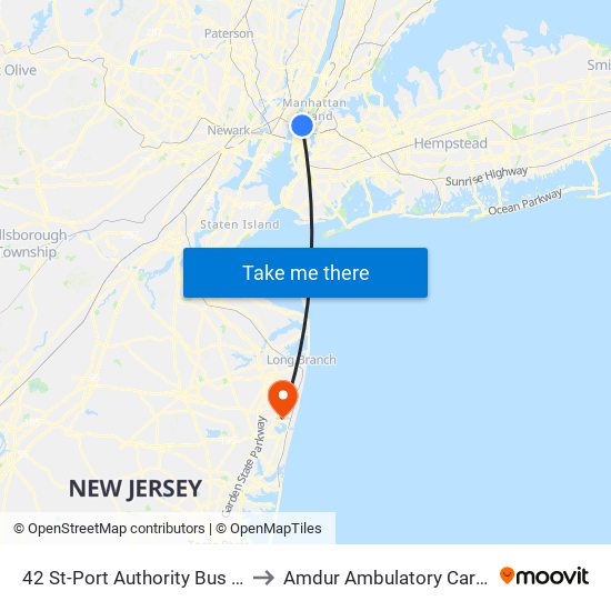 42 St-Port Authority Bus Terminal to Amdur Ambulatory Care Center map