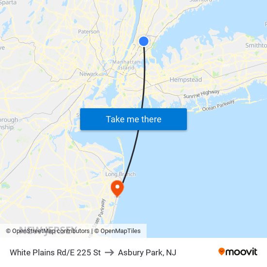 White Plains Rd/E 225 St to Asbury Park, NJ map