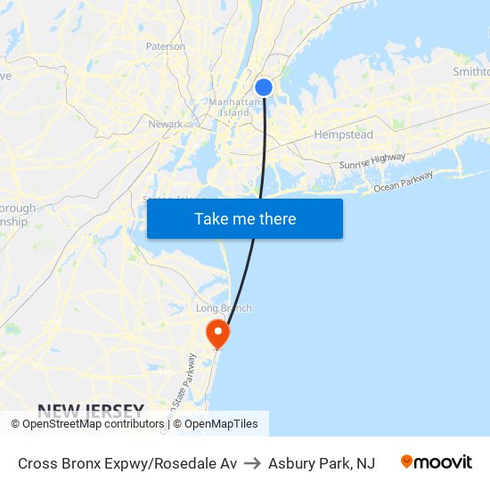 Cross Bronx Expwy/Rosedale Av to Asbury Park, NJ map