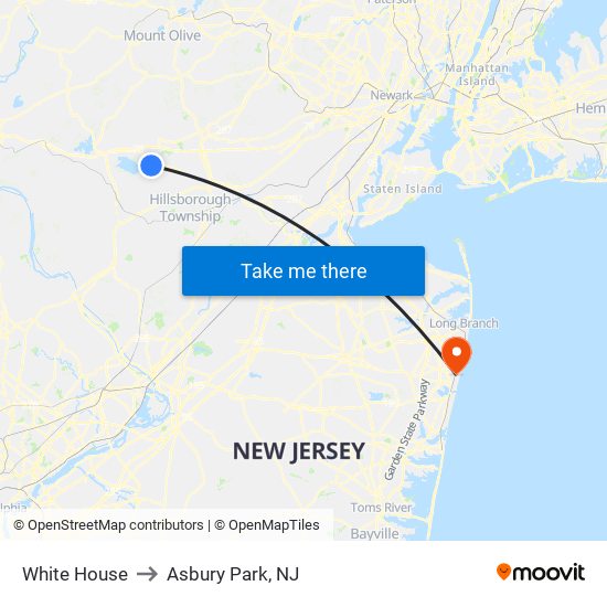 White House to Asbury Park, NJ map