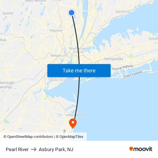 Pearl River to Asbury Park, NJ map