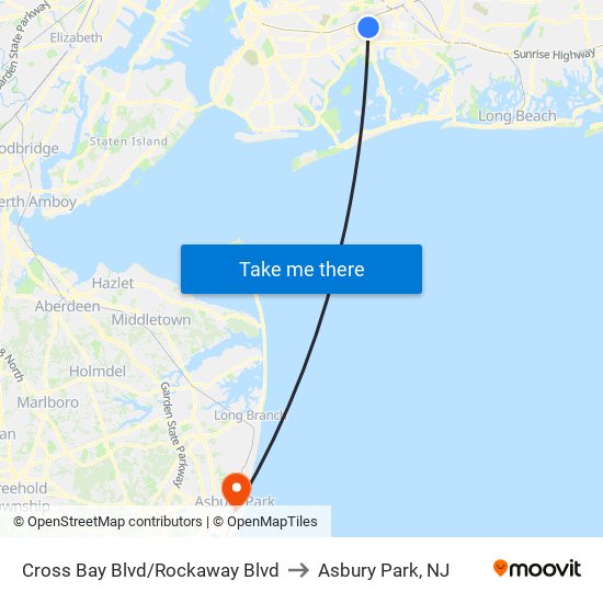 Cross Bay Blvd/Rockaway Blvd to Asbury Park, NJ map