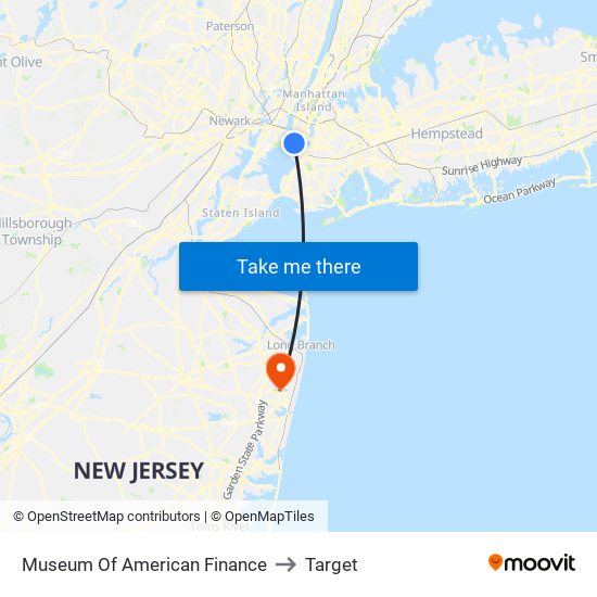 Museum Of American Finance to Target map