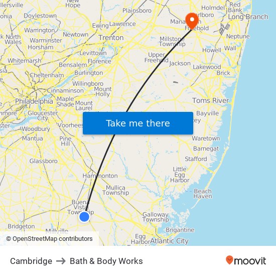 Cambridge to Bath & Body Works map