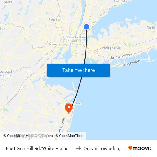 East Gun Hill Rd/White Plains Rd to Ocean Township, NJ map