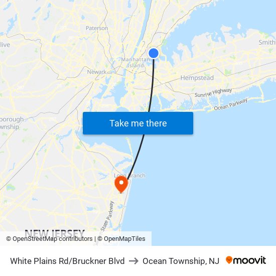 White Plains Rd/Bruckner Blvd to Ocean Township, NJ map