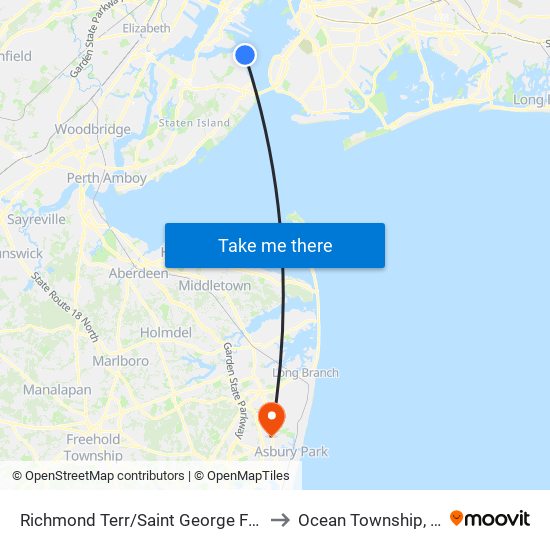 Richmond Terr/Saint George Ferry to Ocean Township, NJ map