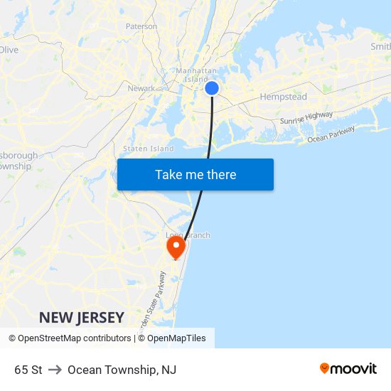 65 St to Ocean Township, NJ map