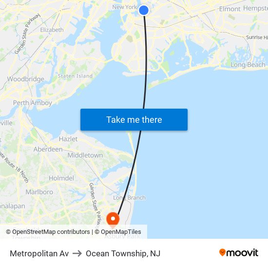 Metropolitan Av to Ocean Township, NJ map