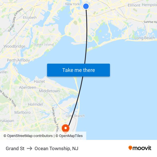 Grand St to Ocean Township, NJ map