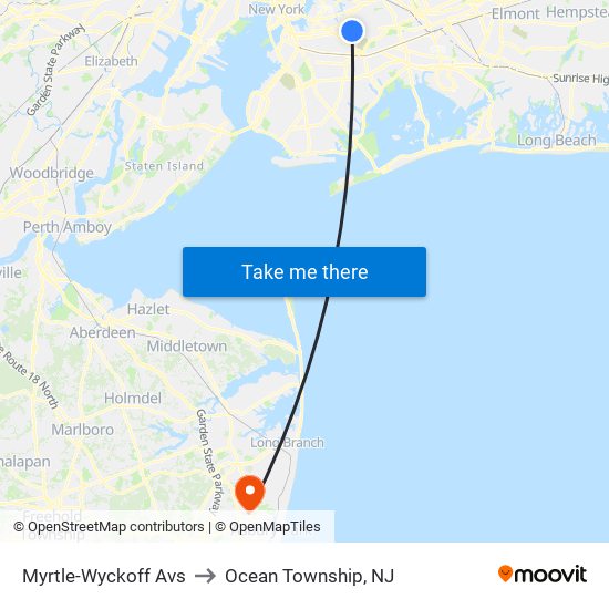 Myrtle-Wyckoff Avs to Ocean Township, NJ map