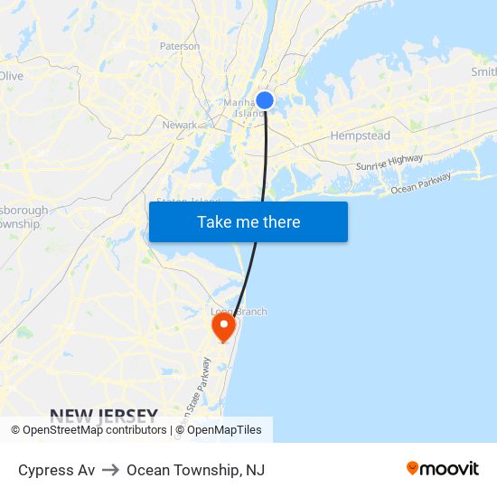 Cypress Av to Ocean Township, NJ map