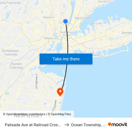 Palisade Ave at Railroad Crossing to Ocean Township, NJ map