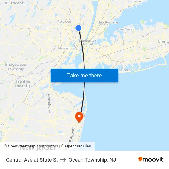 Central Ave at State St to Ocean Township, NJ map