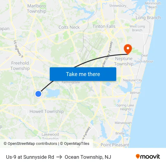 Us-9 at Sunnyside Rd to Ocean Township, NJ map