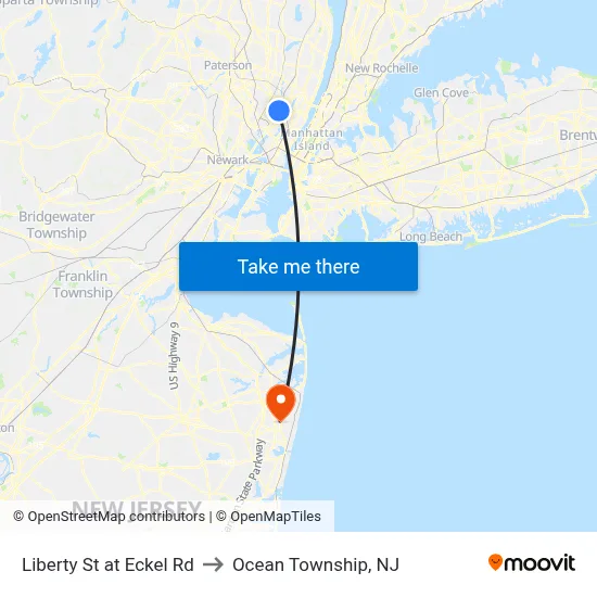 Liberty St at Eckel Rd to Ocean Township, NJ map