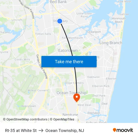 Rt-35 at White St to Ocean Township, NJ map