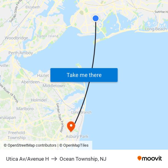 Utica Av/Avenue H to Ocean Township, NJ map