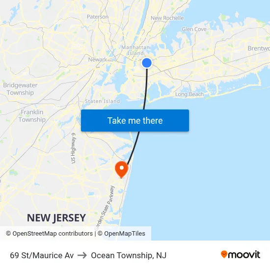 69 St/Maurice Av to Ocean Township, NJ map
