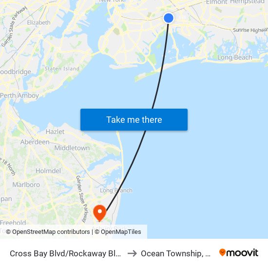 Cross Bay Blvd/Rockaway Blvd to Ocean Township, NJ map