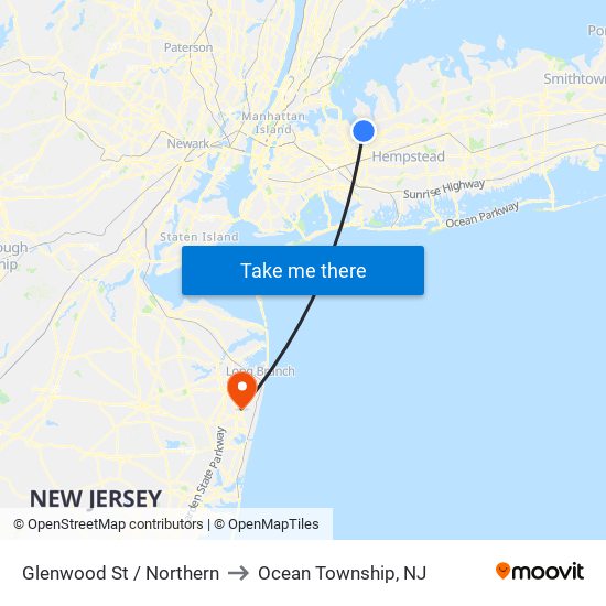 Glenwood St / Northern to Ocean Township, NJ map