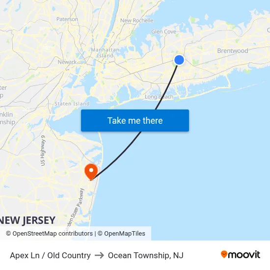 Apex Ln / Old Country to Ocean Township, NJ map