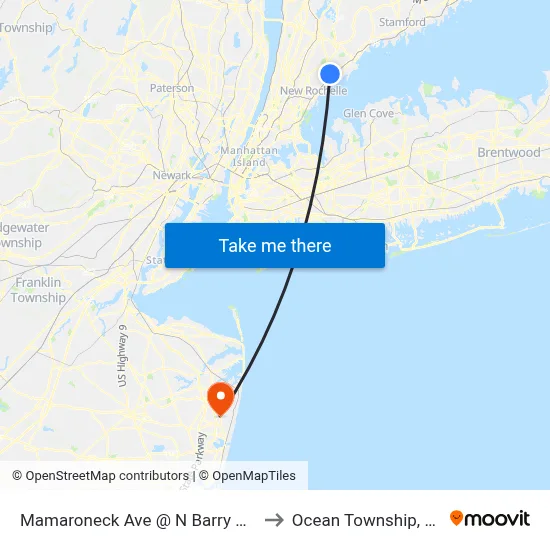 Mamaroneck Ave @ N Barry Ave to Ocean Township, NJ map