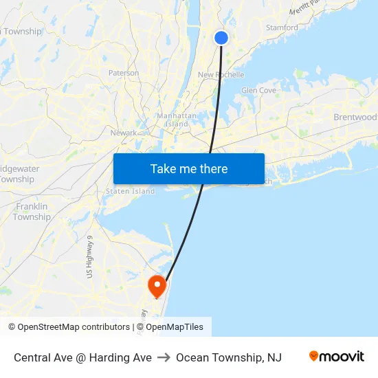 Central Ave @ Harding Ave to Ocean Township, NJ map