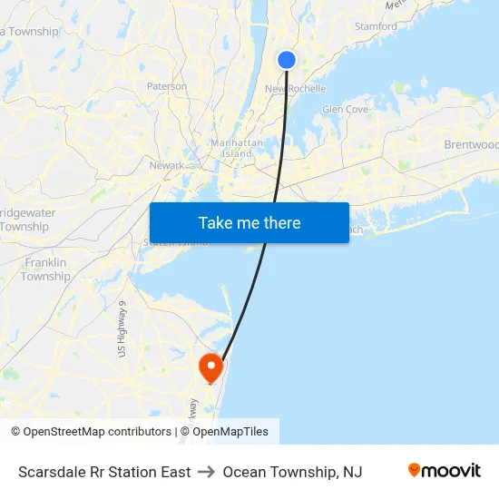 Scarsdale Rr Station East to Ocean Township, NJ map