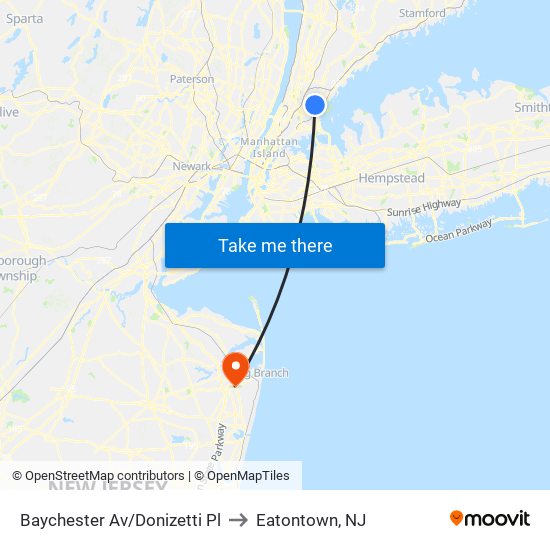 Baychester Av/Donizetti Pl to Eatontown, NJ map