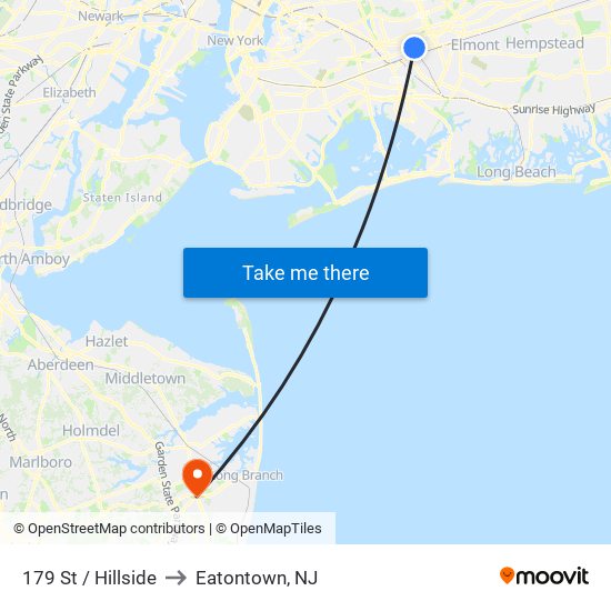 179 St / Hillside to Eatontown, NJ map