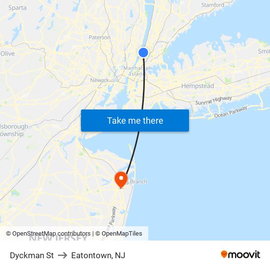 Dyckman St to Eatontown, NJ map