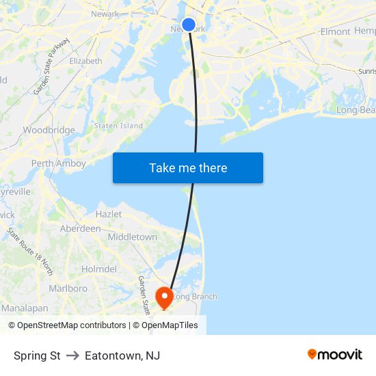 Spring St to Eatontown, NJ map