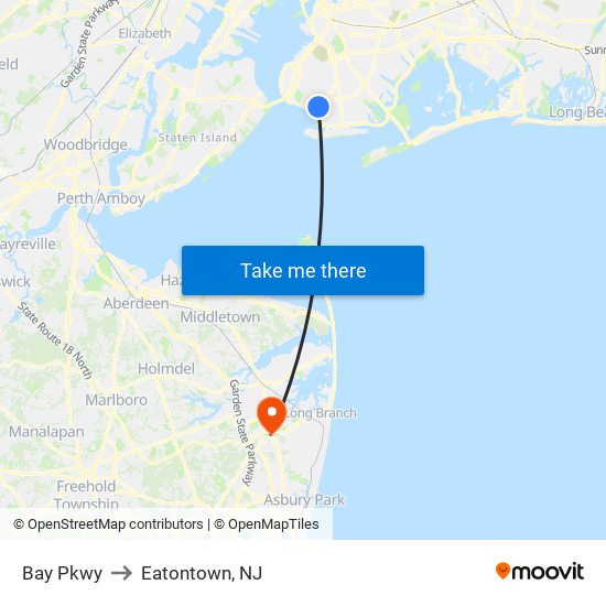 Bay Pkwy to Eatontown, NJ map