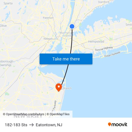 182-183 Sts to Eatontown, NJ map