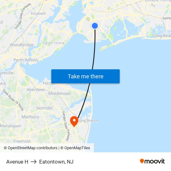 Avenue H to Eatontown, NJ map