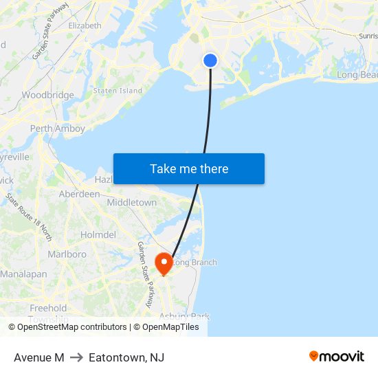 Avenue M to Eatontown, NJ map