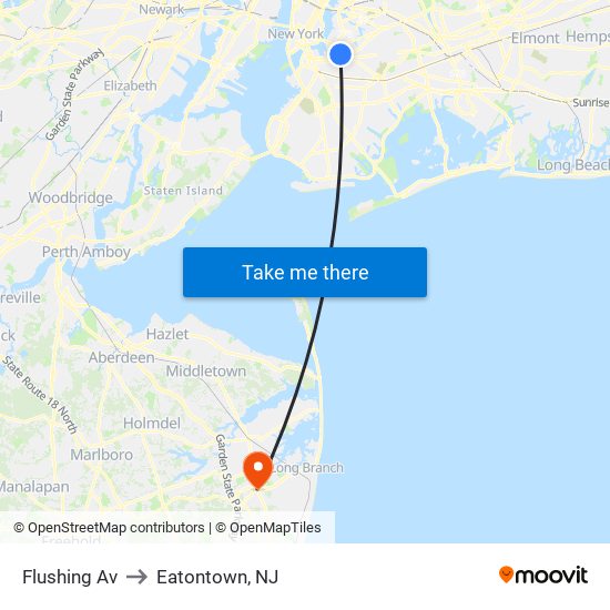 Flushing Av to Eatontown, NJ map