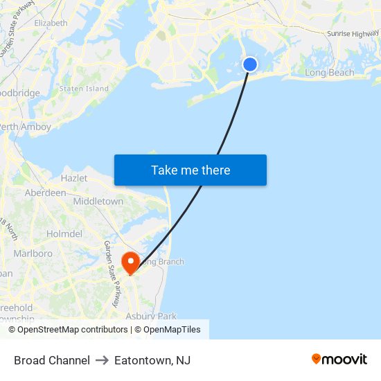 Broad Channel to Eatontown, NJ map