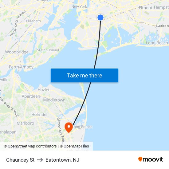 Chauncey St to Eatontown, NJ map