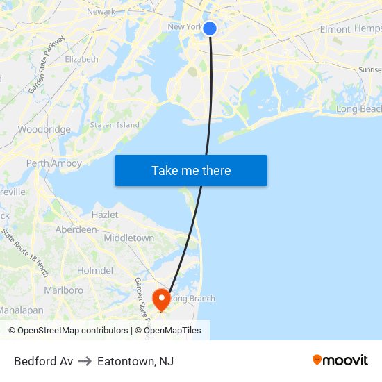 Bedford Av to Eatontown, NJ map